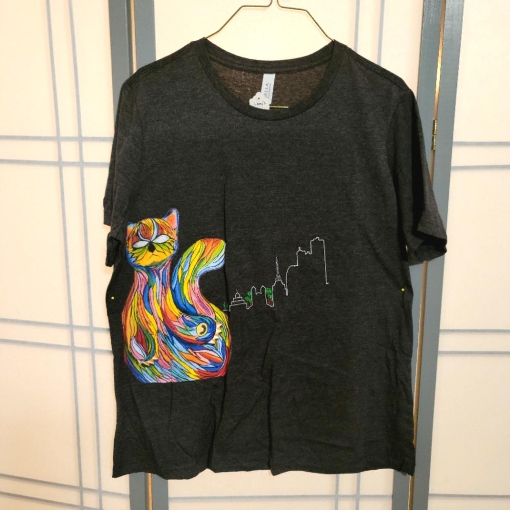 Embroidered Lady's Graphic Tee "Cat", by rk3handcrafted